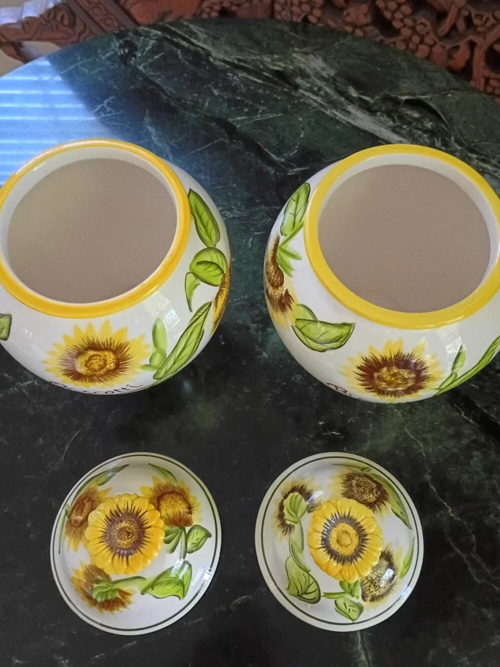 Nonni's Tuscan Large Sunflower Hand painted Ceramic Biscotti Cookie Jars Set - Picture 9 of 11